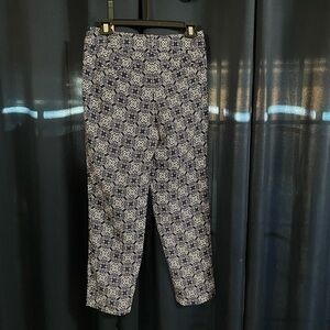 J Crew Blue White Tile  Print Drapey Pants